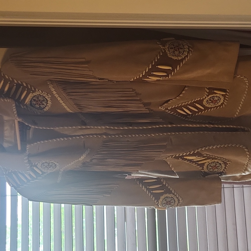 Genuine suede fringe leather beaded fabulous rodeo western cowboy coat jacket XL